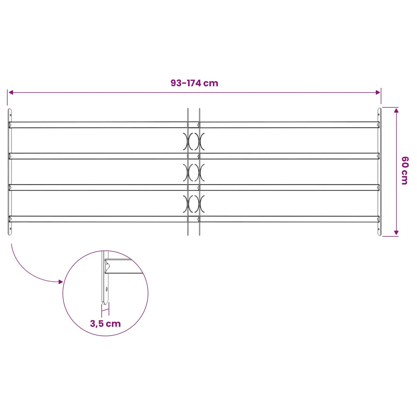 Security Grille for Windows with 4 Crossbars 93-174 cm