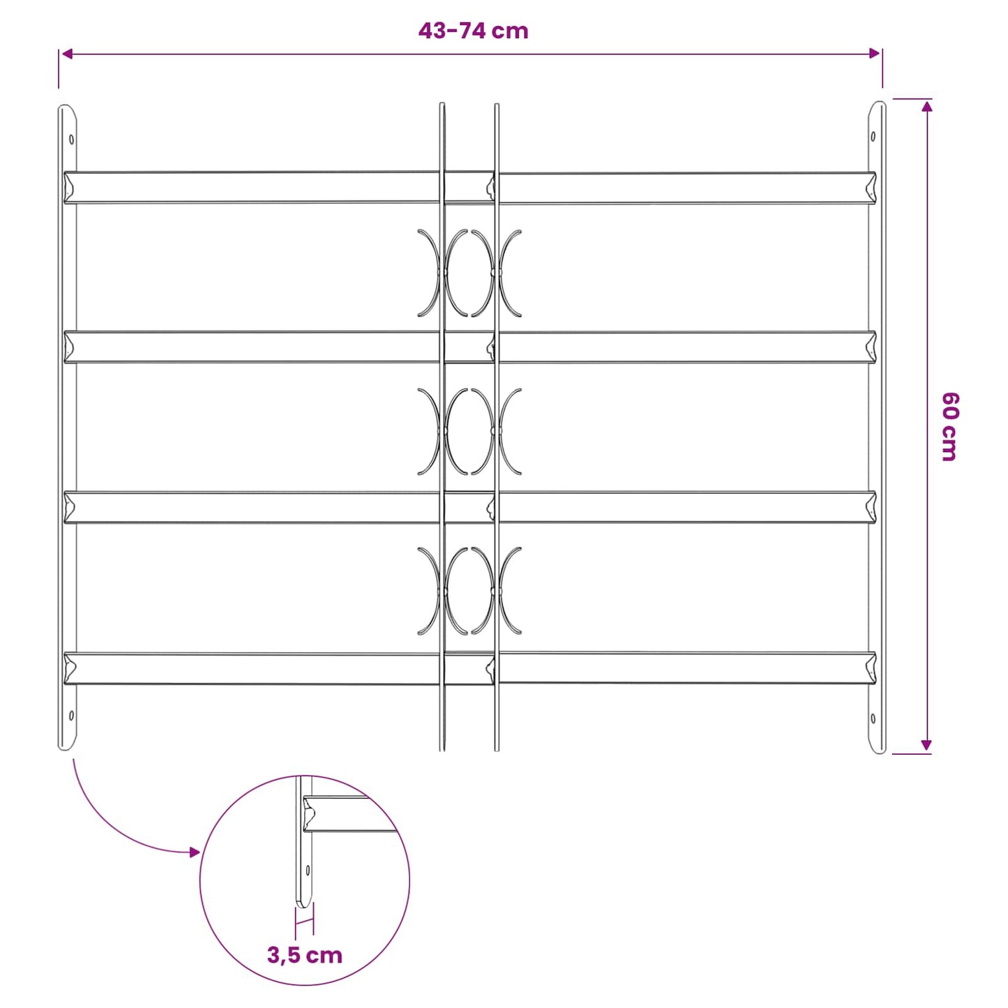 Security Grille for Windows with 4 Crossbars 3 pcs 43-74 cm
