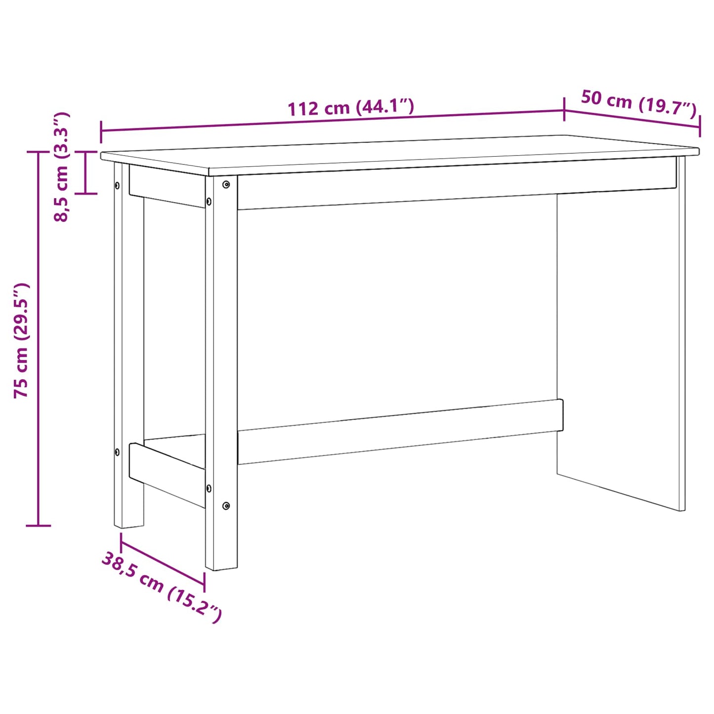 Desk Brown 112 x 50 x 75 cm Solid Pine Wood