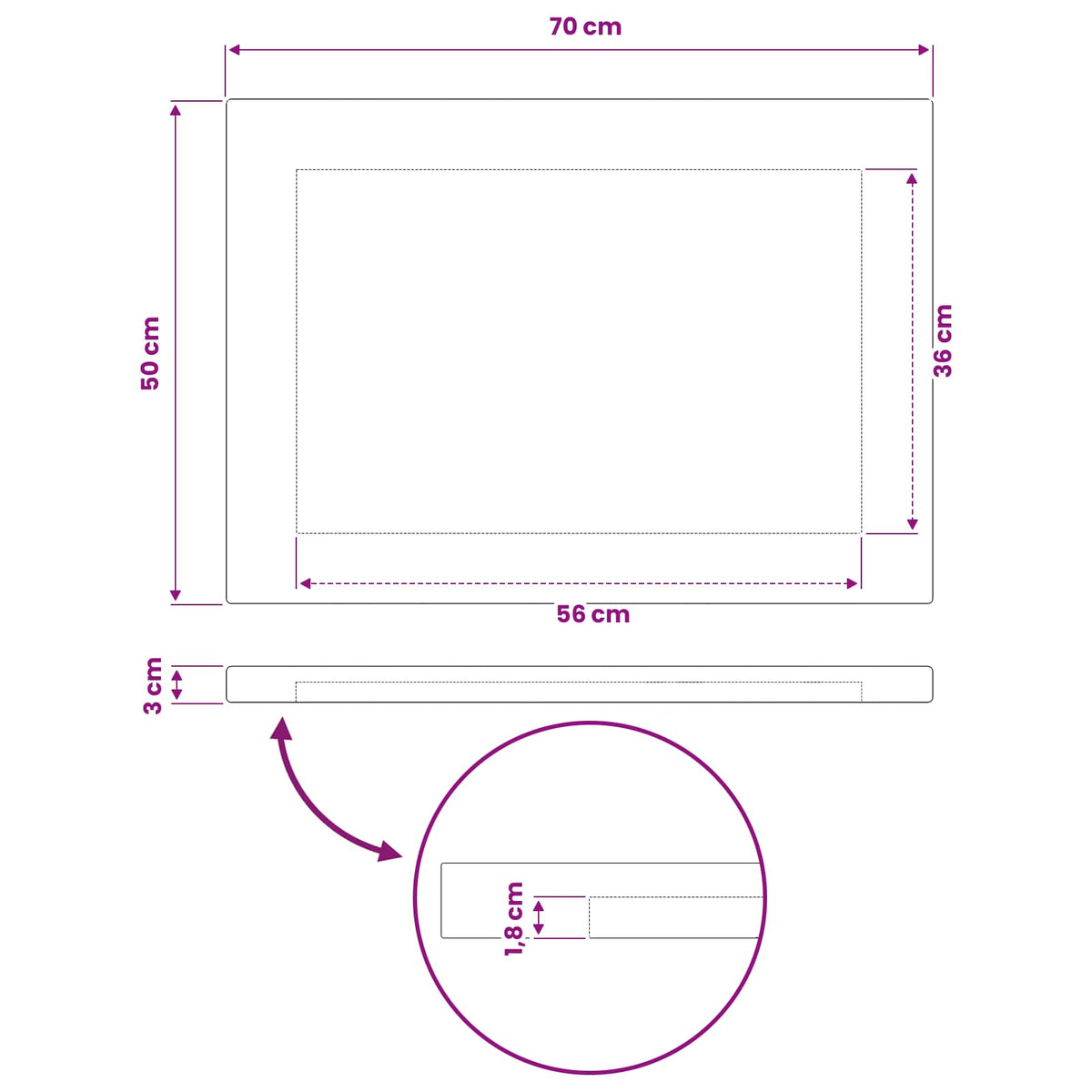 Rectangular Table Top 70 x 50 x 3.2 cm Rectangular