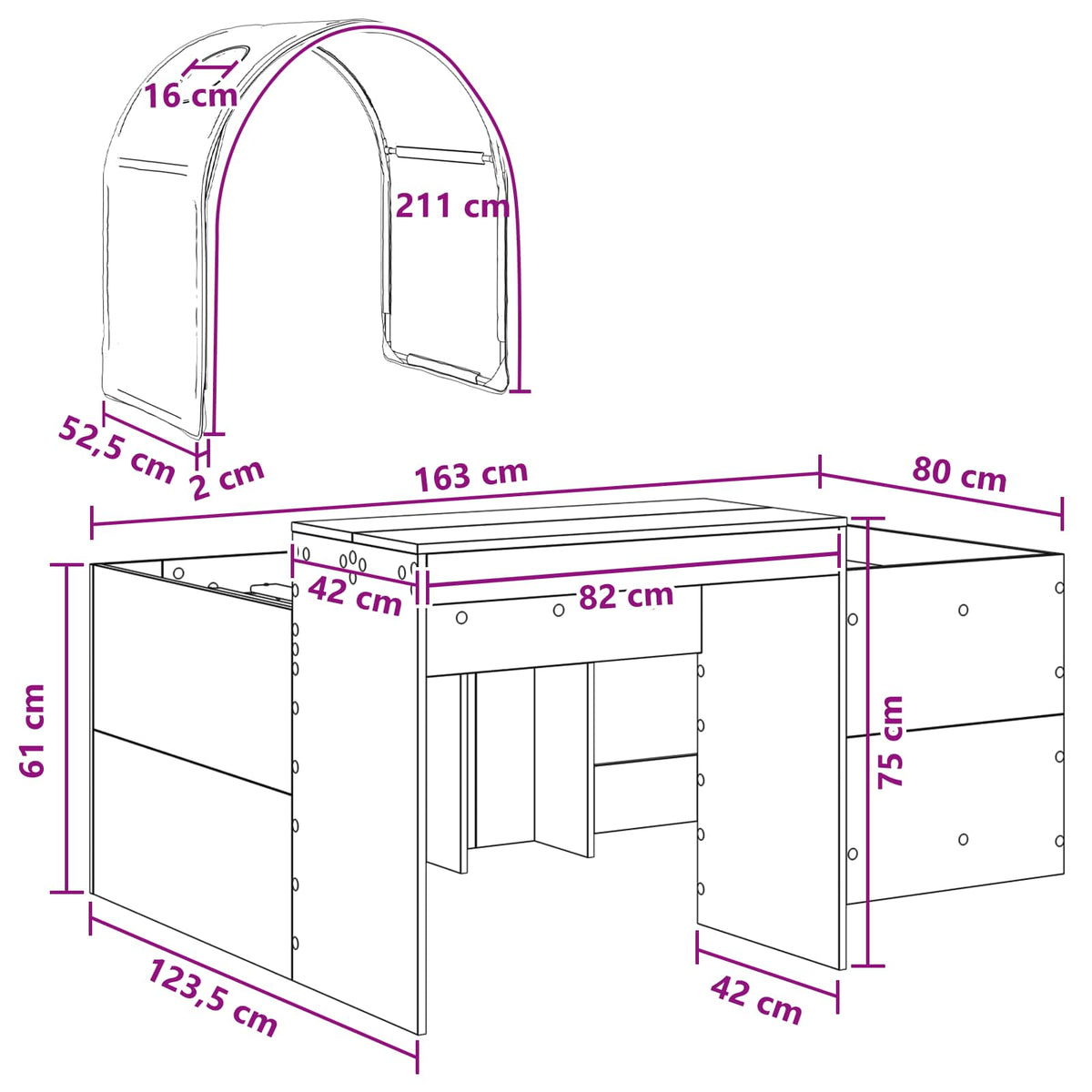 Bed with Tunnel 3 pcs White and Black Engineered Wood