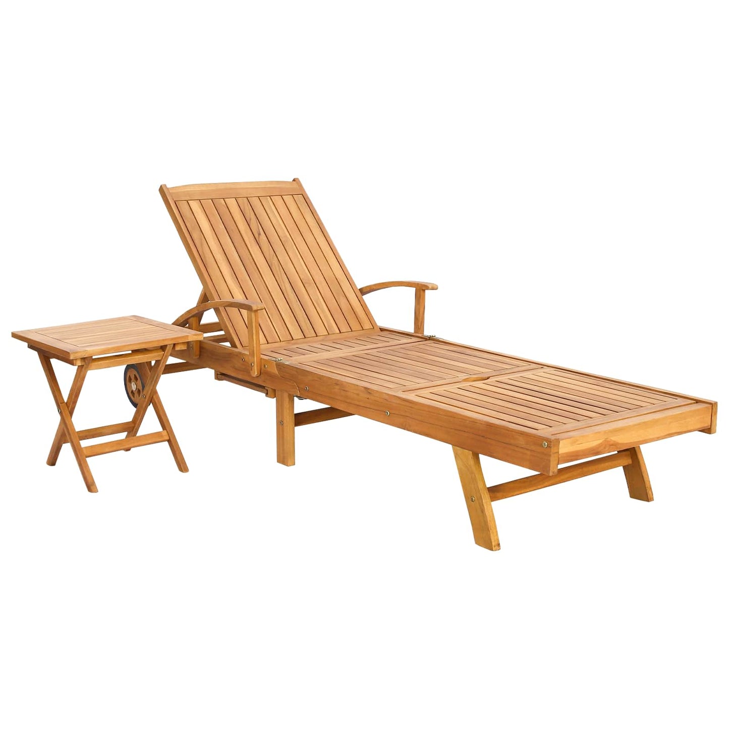 Sun Lounger with Table Solid Teak Wood Brown