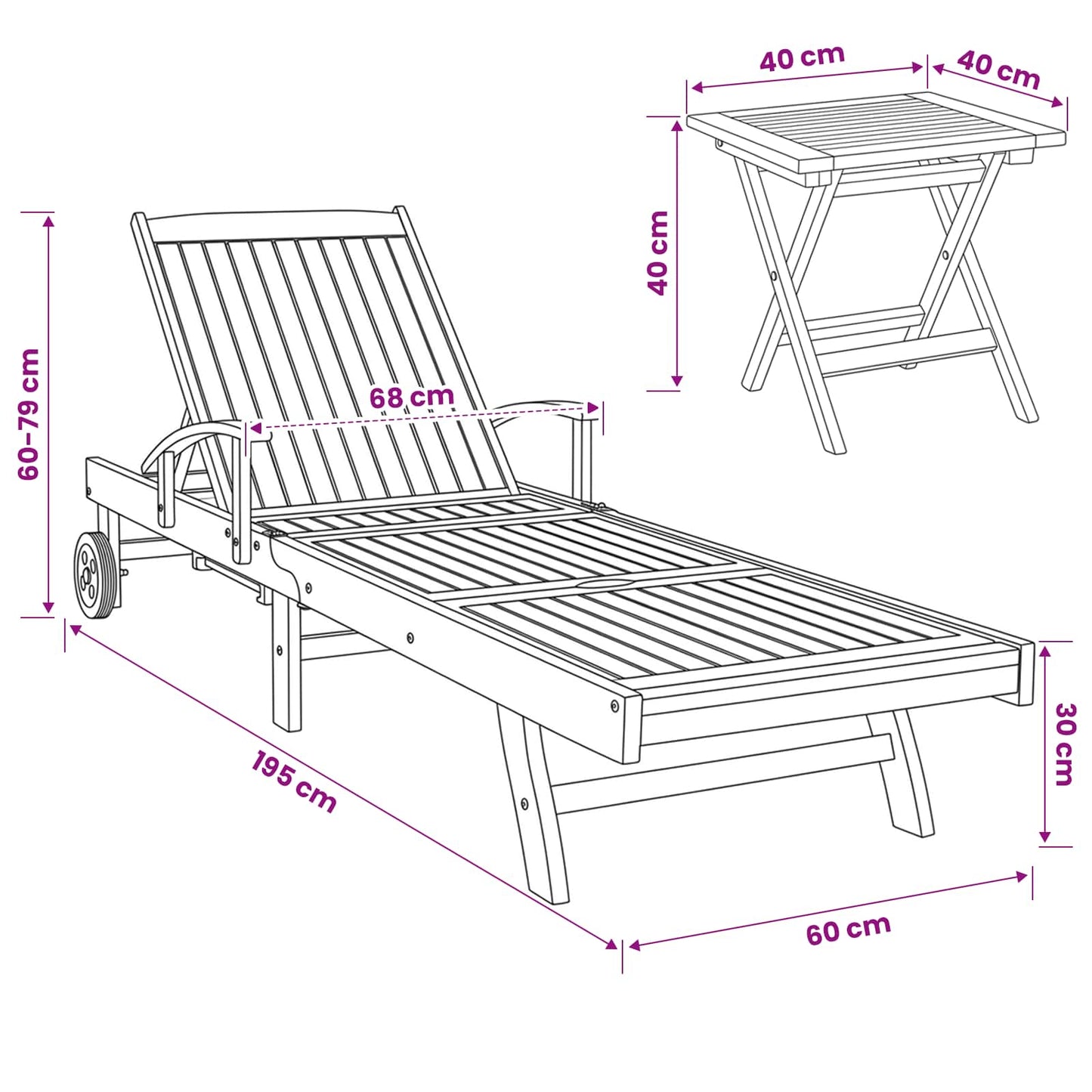 Sun Lounger with Table Solid Teak Wood Brown