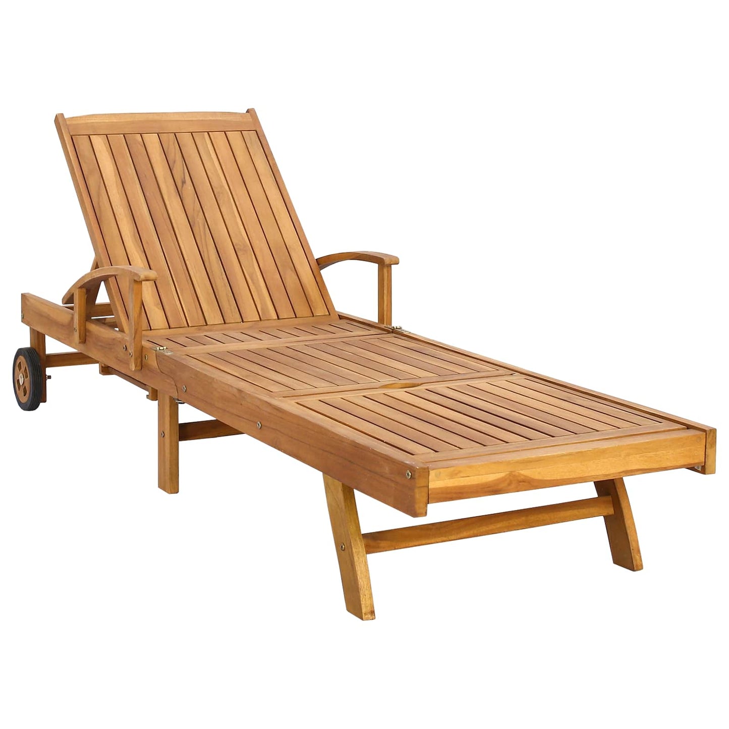 Sun Lounger with Cushion Solid Teak Wood Brown and Cream