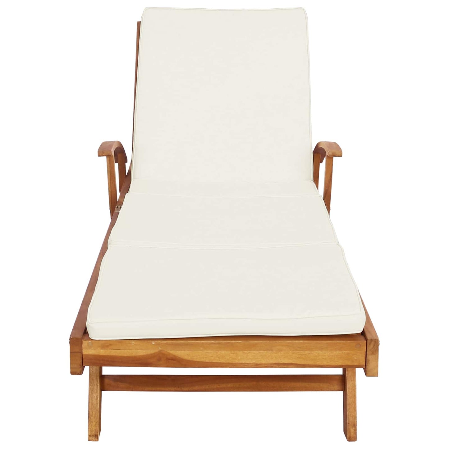 Sun Lounger with Cushion Solid Teak Wood Brown and Cream