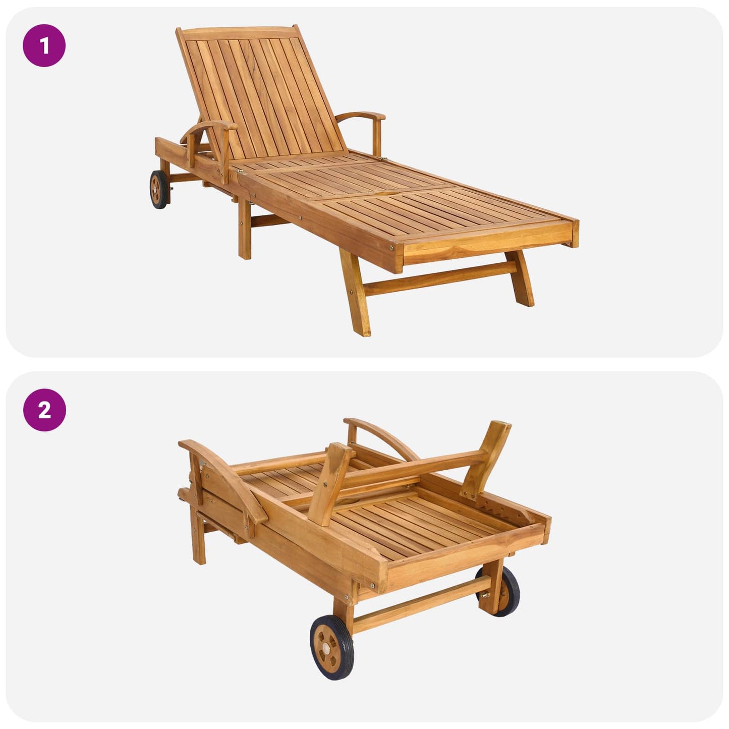 Sun Lounger with Cushion Solid Teak Wood Brown and Cream