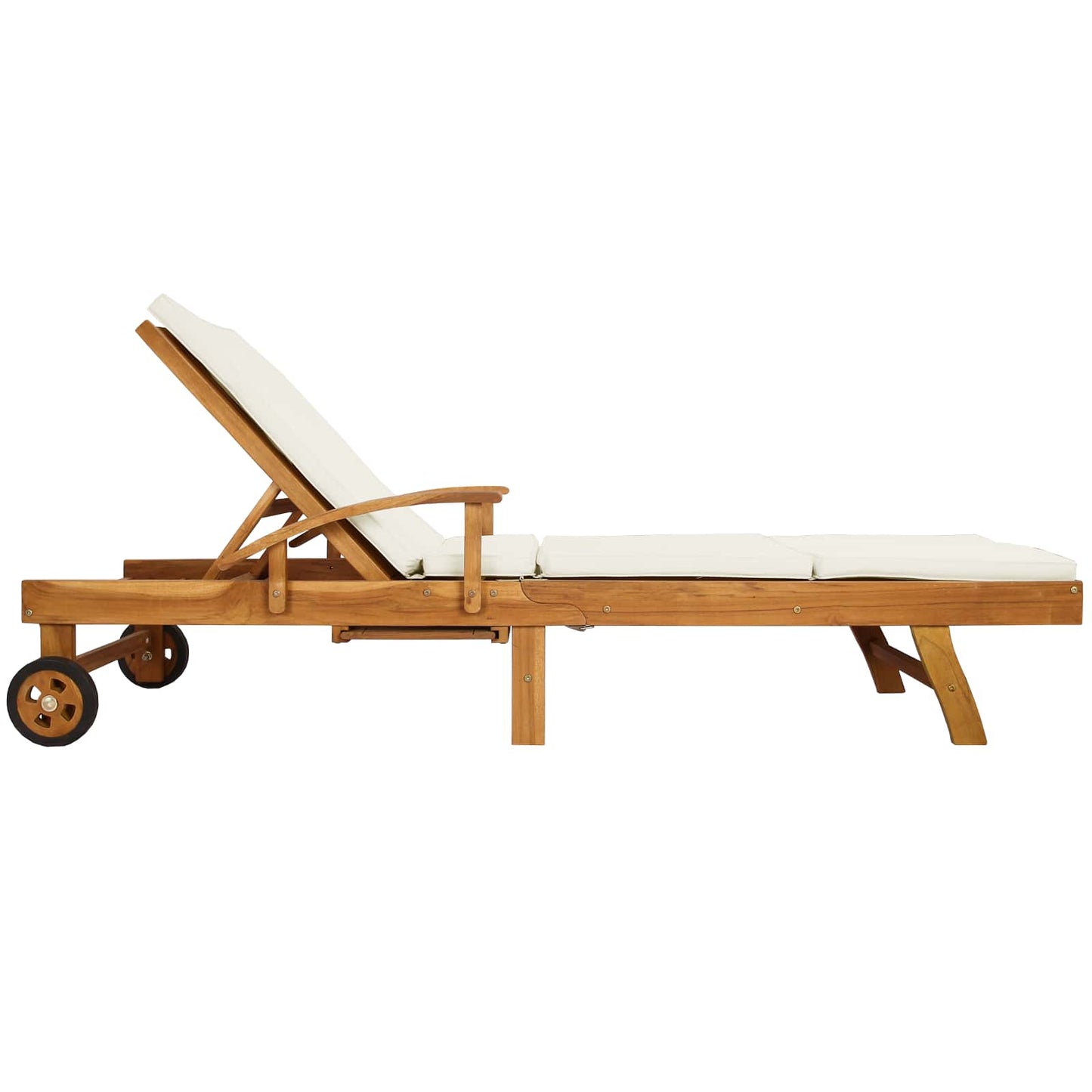 Sun Lounger with Cushion Solid Teak Wood Brown and Cream