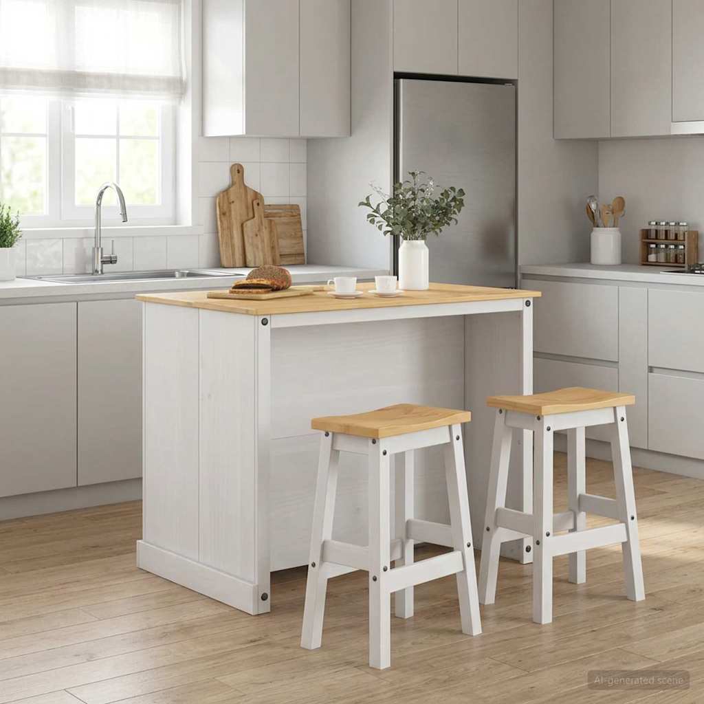 Kitchen Island Set 3 pcs White and Honey Wax 112 x 77 x 91.5 cm