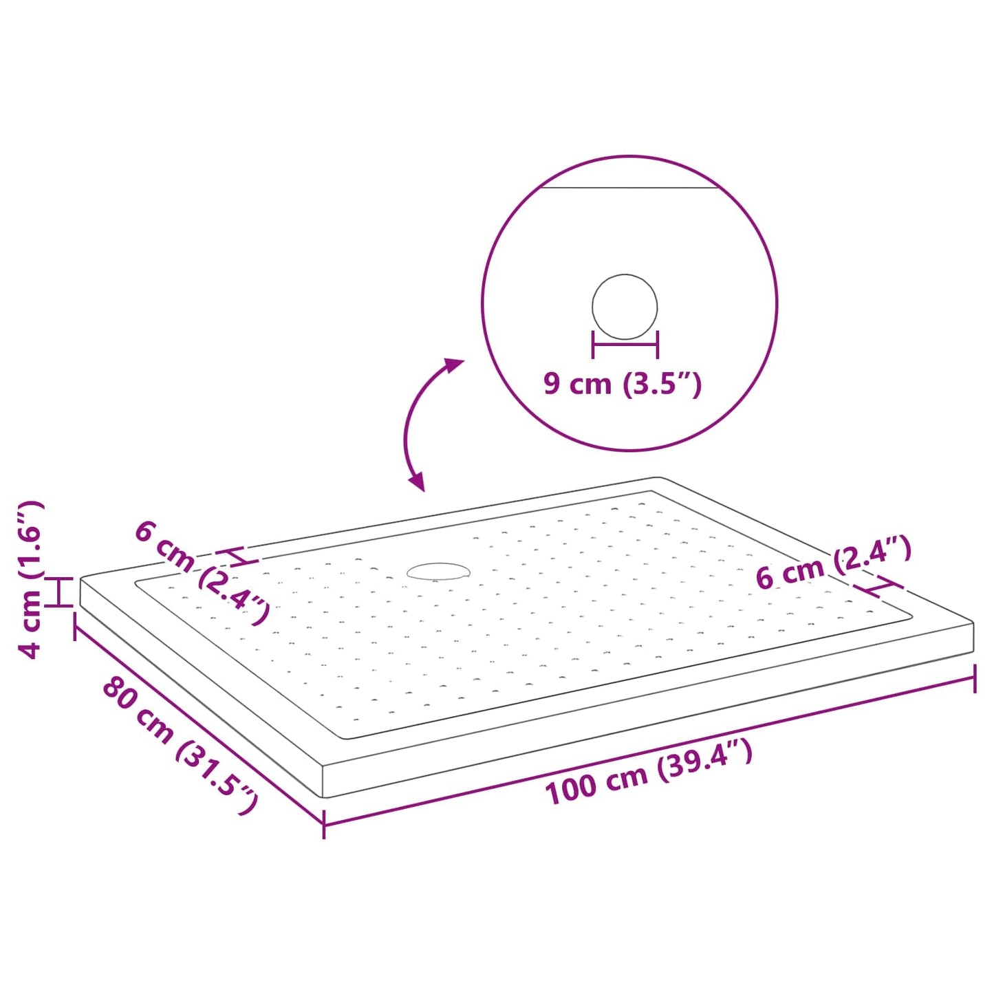 Shower Base Tray with Dots 100 x 80 x 4 cm ABS Black