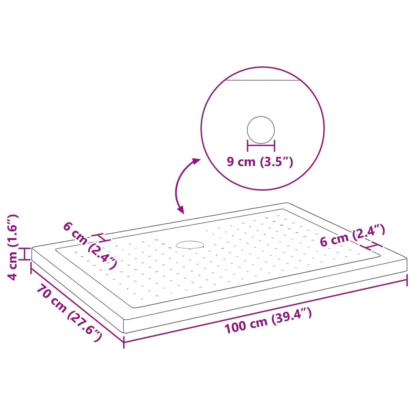 Shower Base Tray with Dots 100 x 70 x 4 cm ABS Black