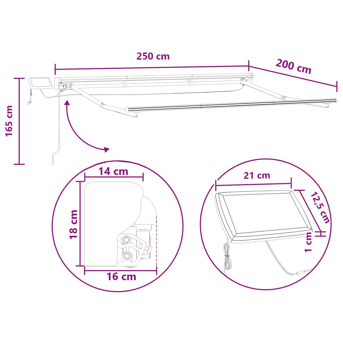 Manual Awning with Solar LED 2.5 x 2 m Sand 100% Polyester