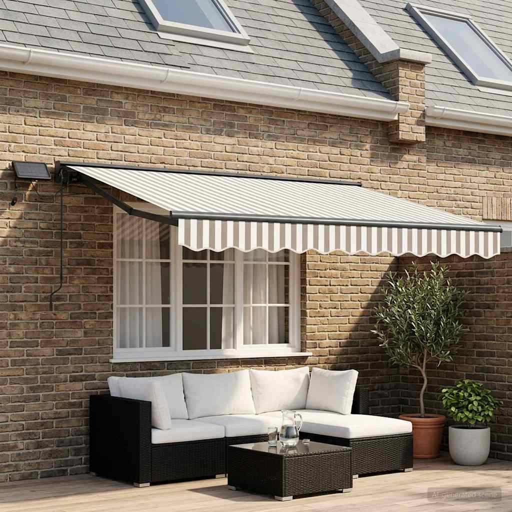 Manual Awning Frame with LEDs Light Grey and White 3.5 x 2 m