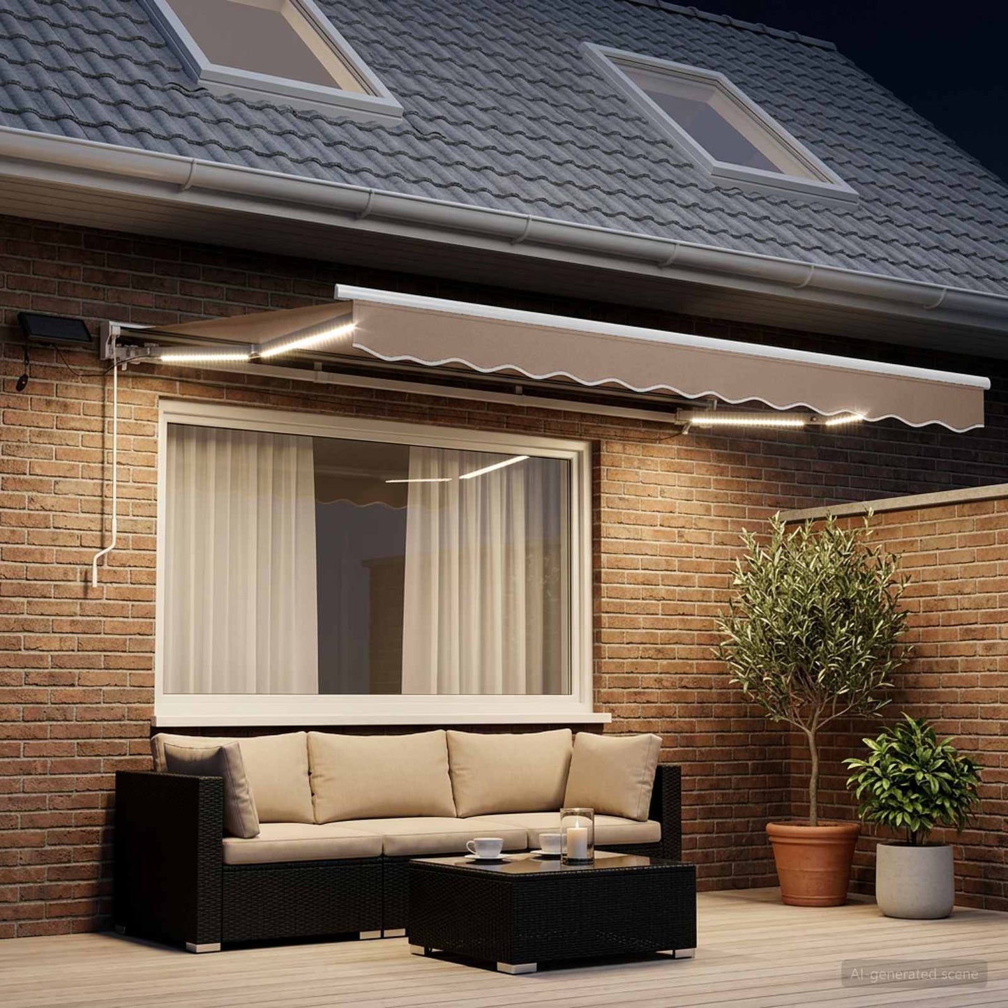 Manual Awning Frame with LEDs Taupe 3.5 x 2 m
