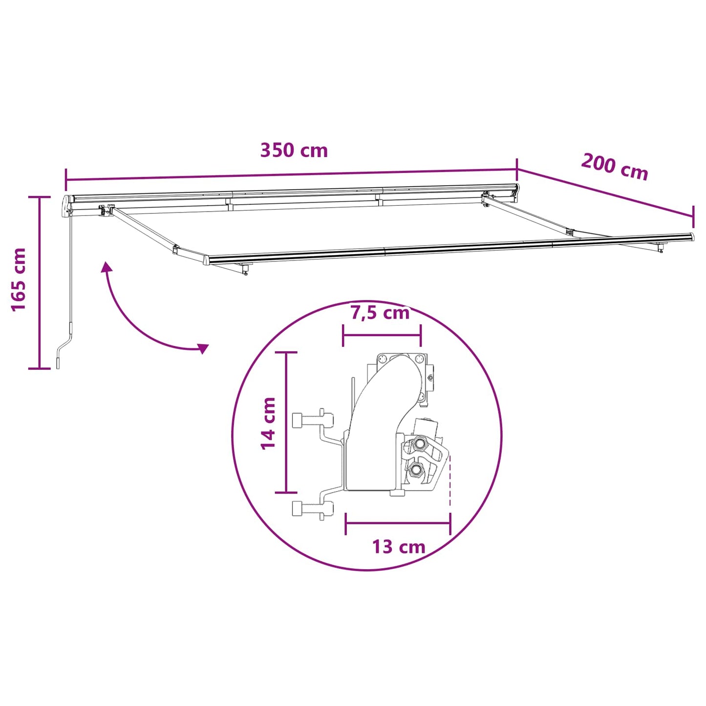 Retractable Awning Light Grey and White 3.5 x 2 m Fabric