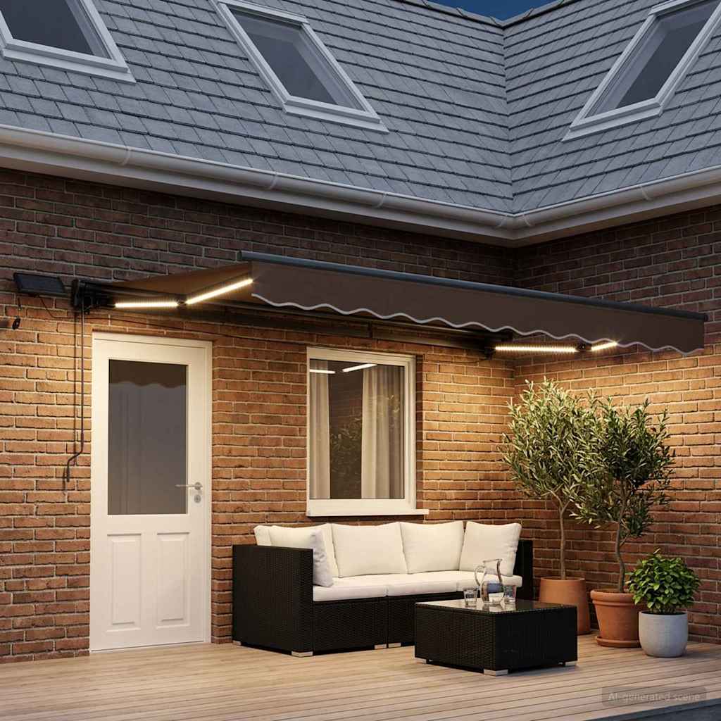 Manual Awning Frame with LEDs Taupe 4.5 x 3.5 m