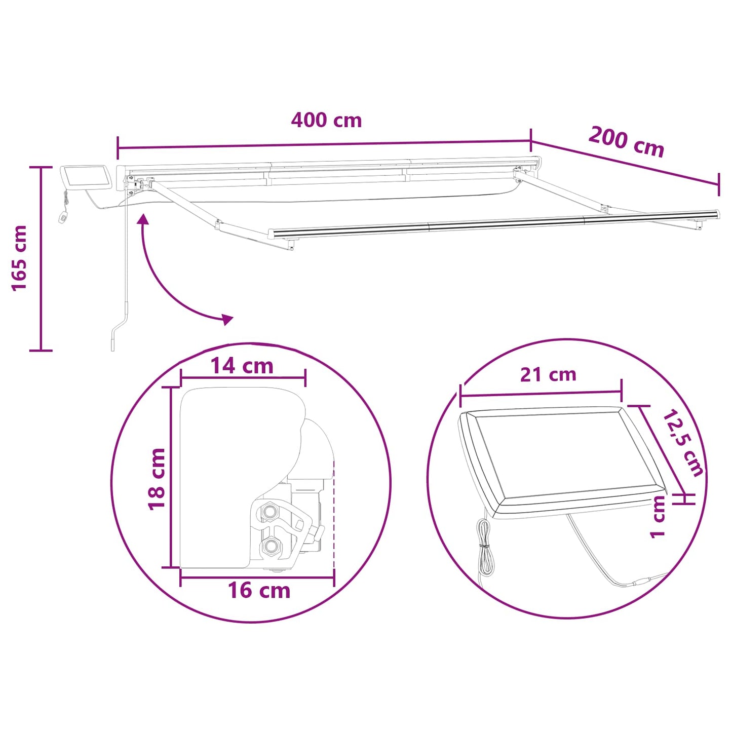 Manual Awning Frame with LEDs Taupe 4 x 2 m