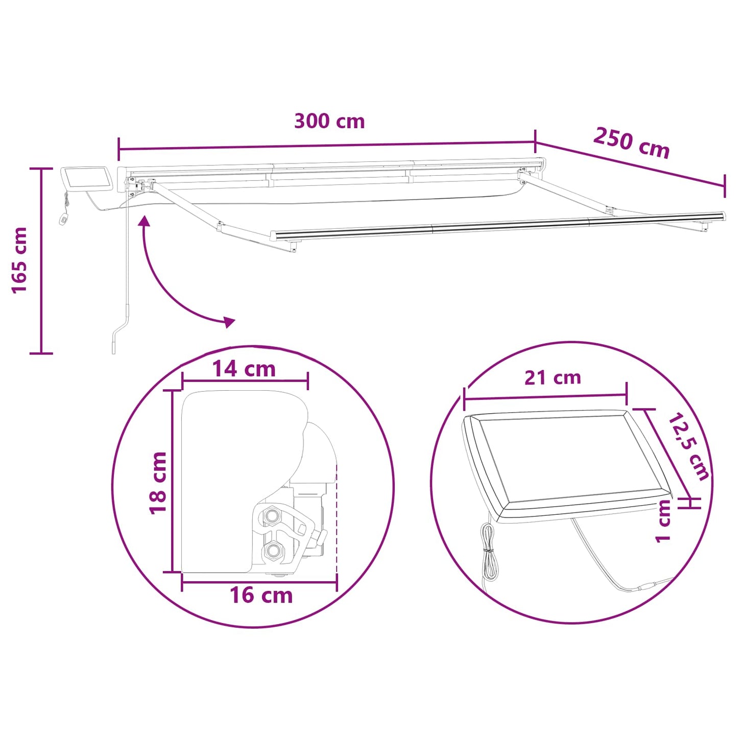 Manual Awning Frame with LEDs Sand 3 x 2.5 m