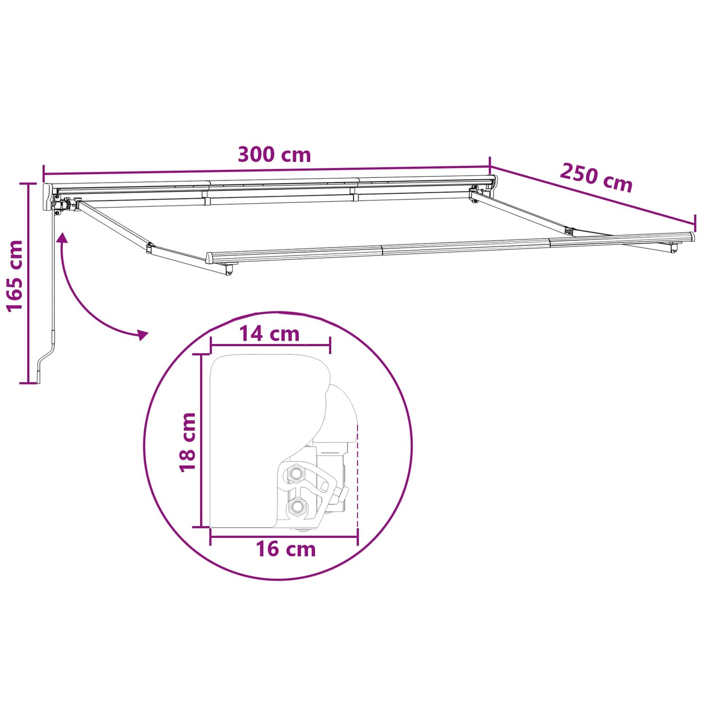 Manual Awning Frame with LEDs Light Grey and White 3 x 2.5 m
