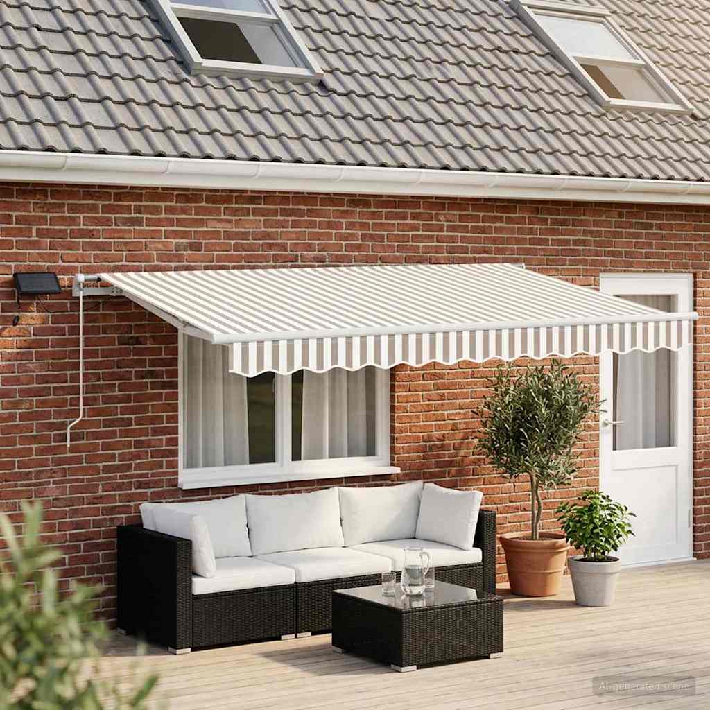 Retractable Awning Light Grey and White 600 x 350 cm