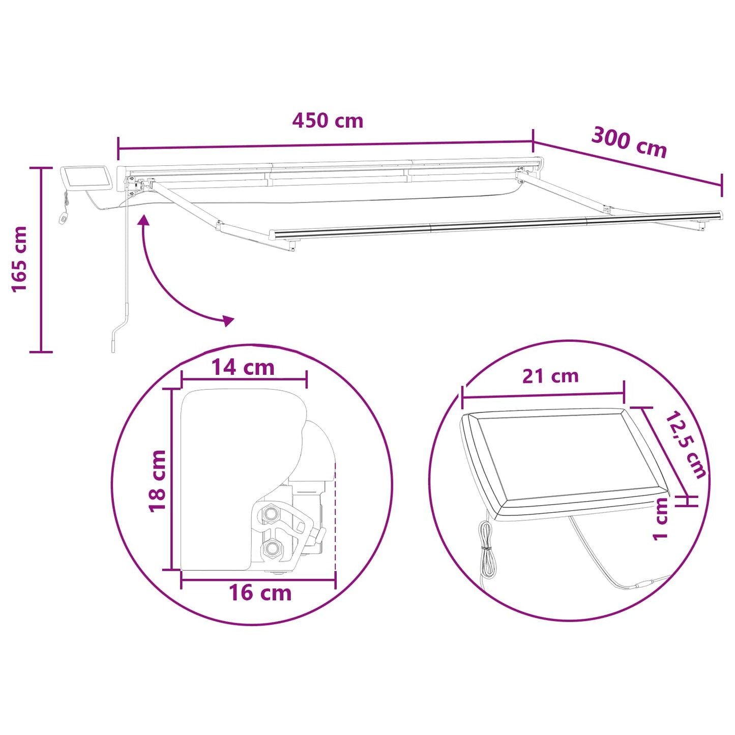 Manual Awning Frame with LEDs Light Grey and White 4.5 x 3 m