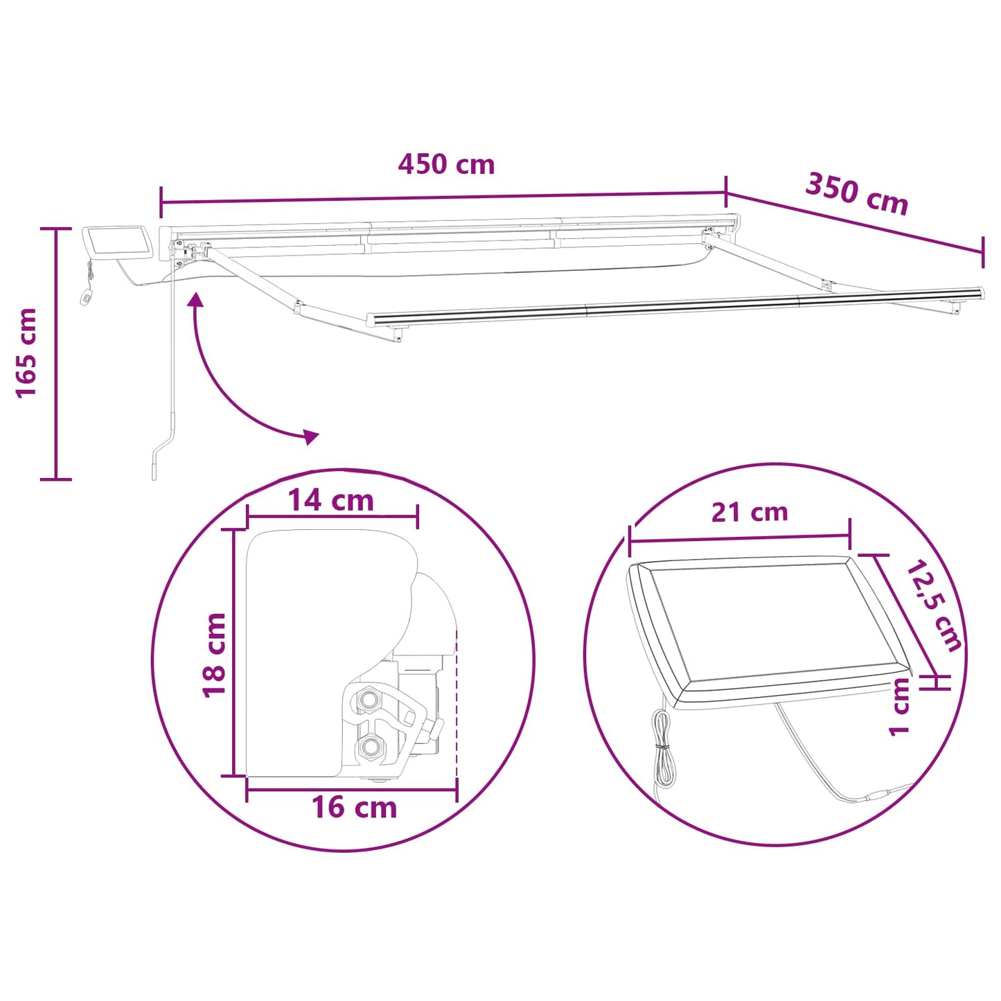Manual Awning Frame with LEDs Taupe 4.5 x 3.5 m