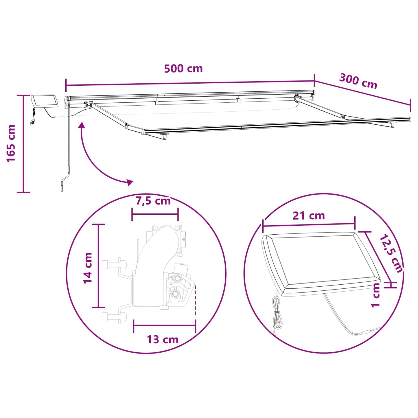 Retractable Awning Light Grey and White 500 x 300 cm