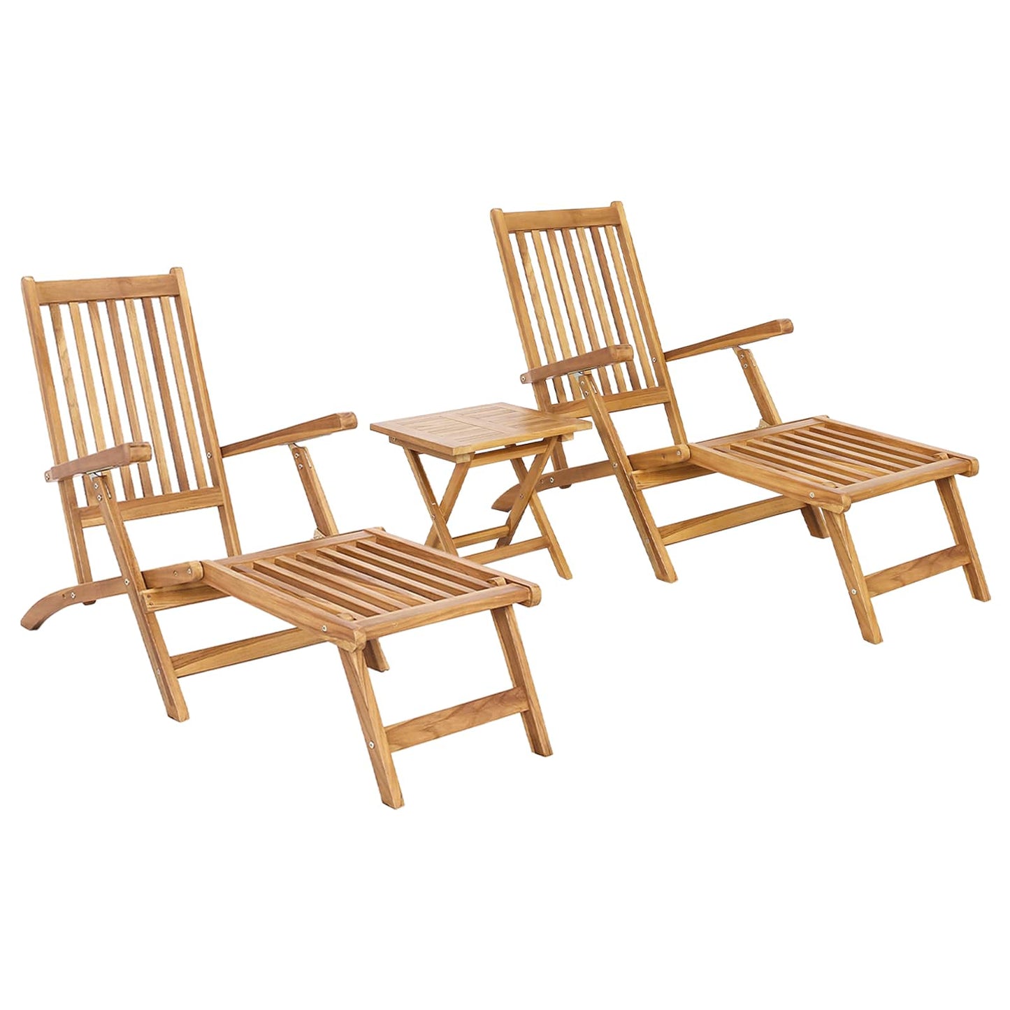 Folding Deck Chair with Table 2 pcs Natural Solid Teak Wood
