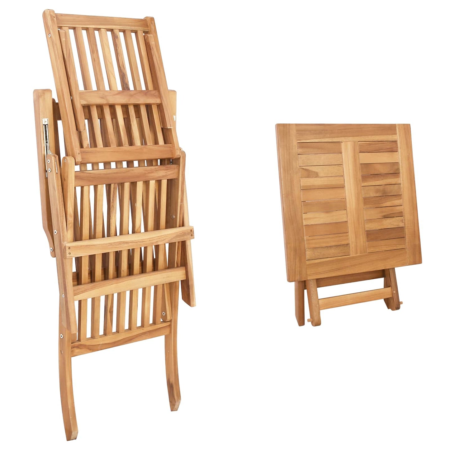 Folding Deck Chair with Table 2 pcs Natural Solid Teak Wood