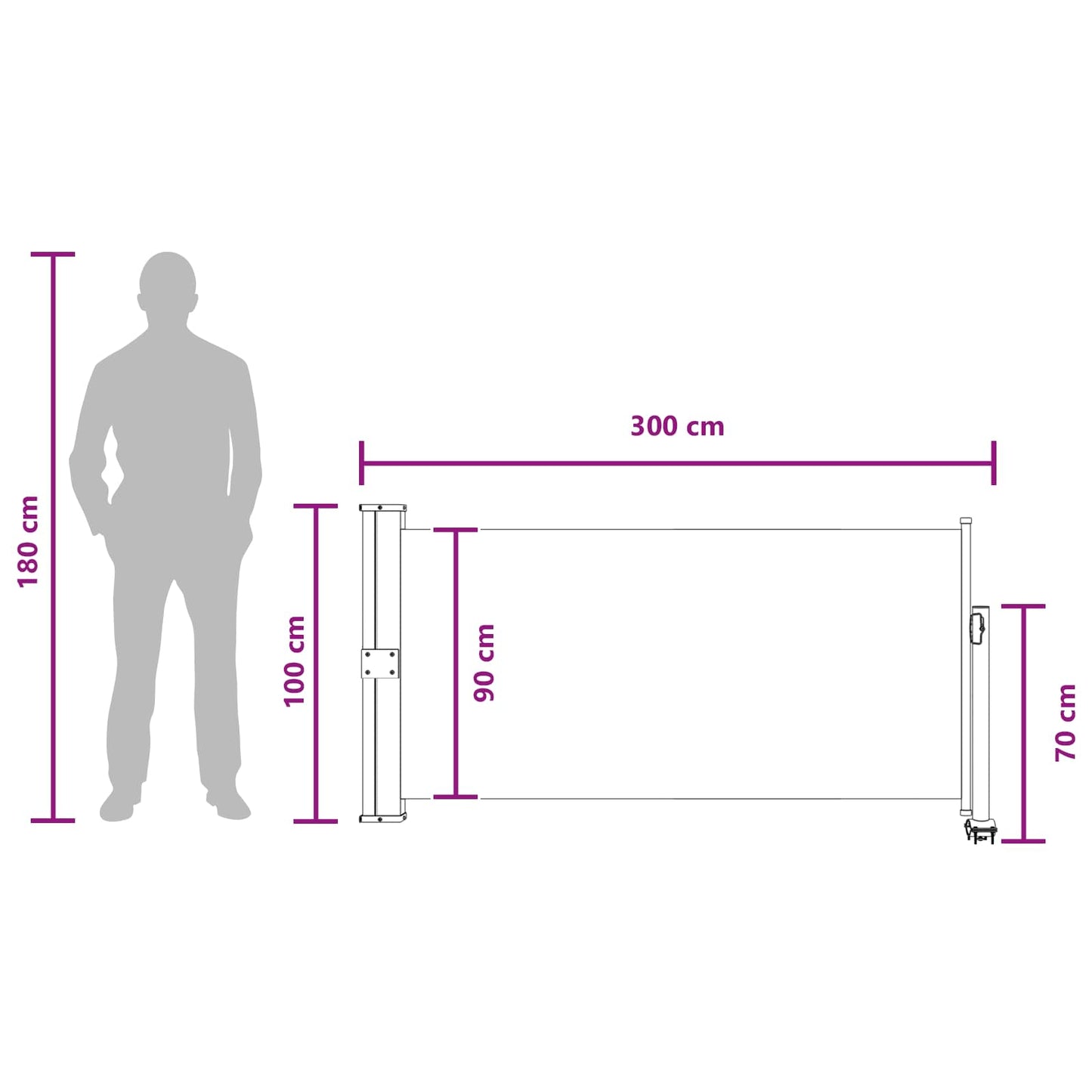 Side Awning 100 x 300 cm 100% polyester iron steel Rectangular