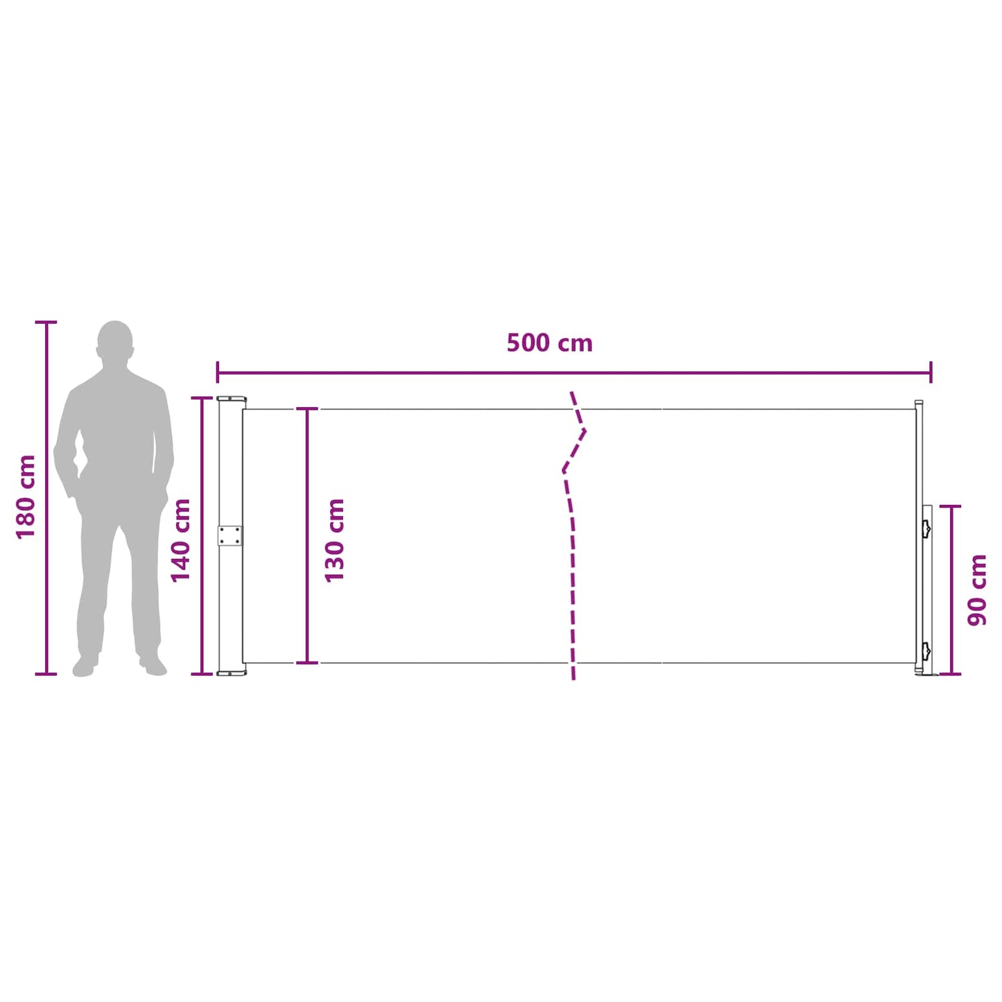 Retractable Side Awning 140 x 500 cm Polyester Rectangular