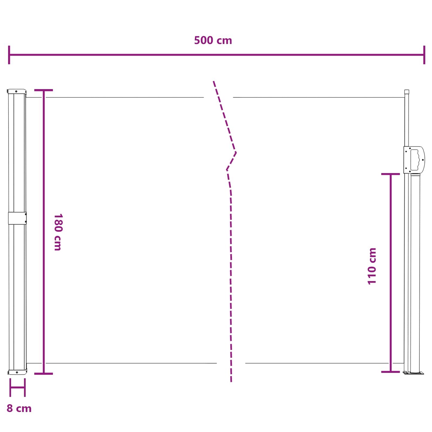 Retractable Side Awning 500 x 180 cm Polyester Rectangular Grey