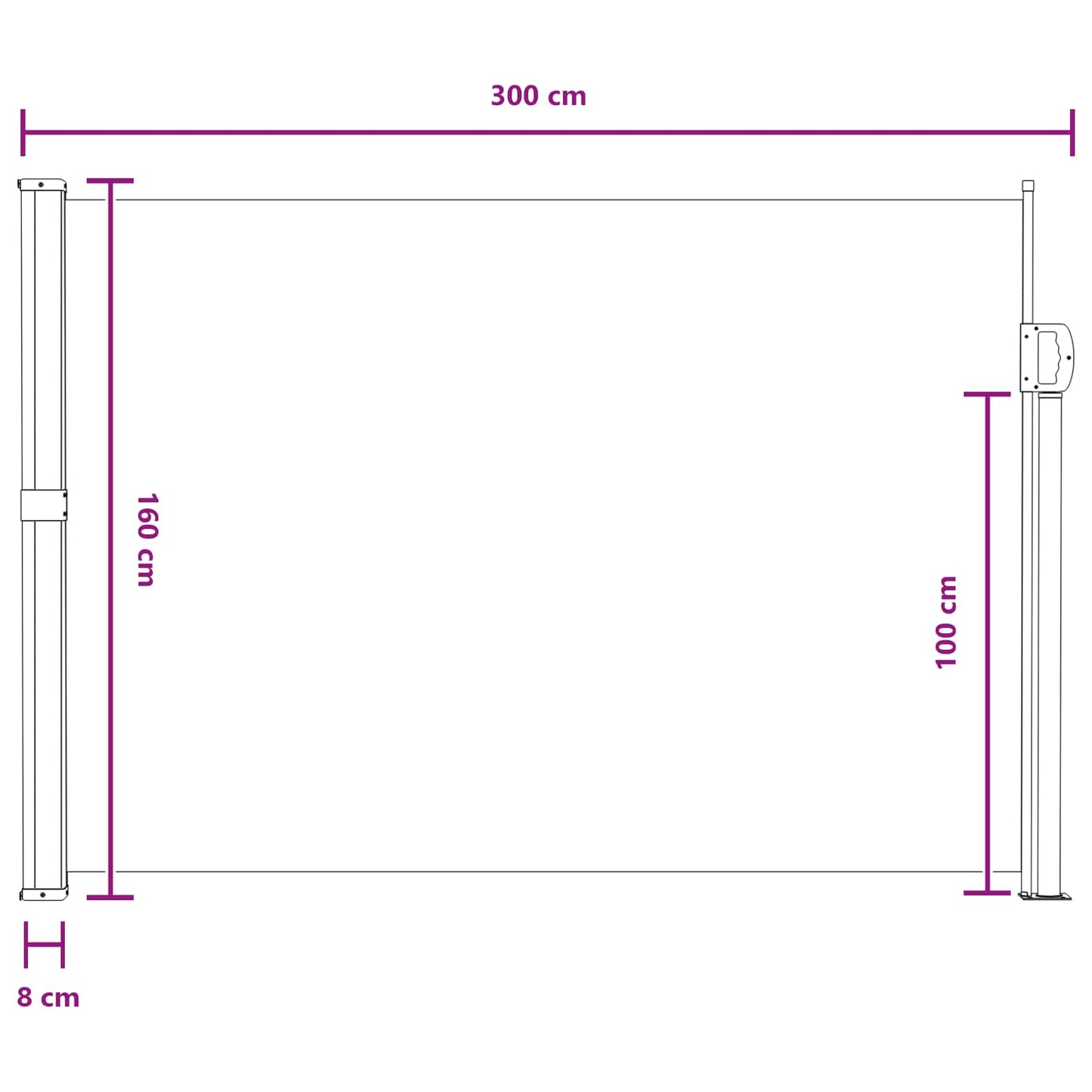 Retractable Side Awning 160 x 300 cm 100% polyester iron steel