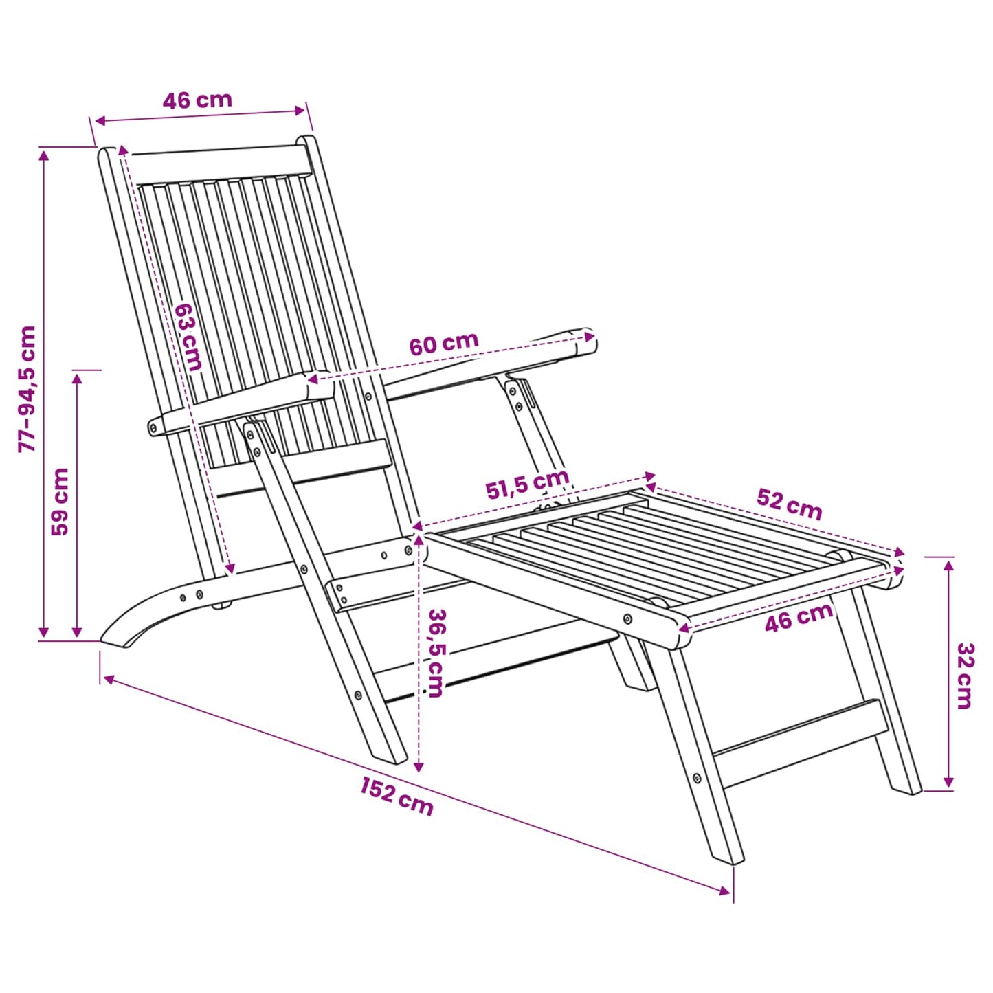 Folding Deck Chair Natural Solid Teak Wood