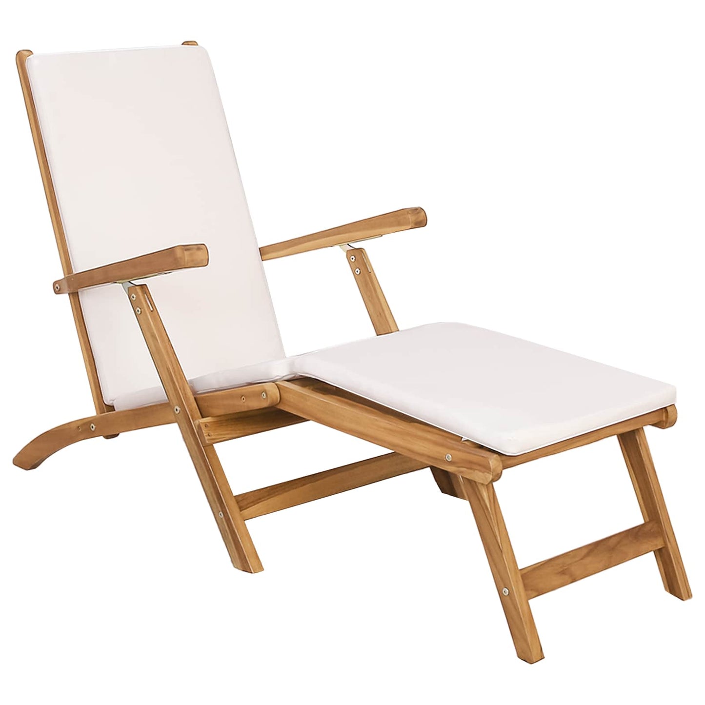 Folding Deck Chair with Cushion White Solid Teak Wood