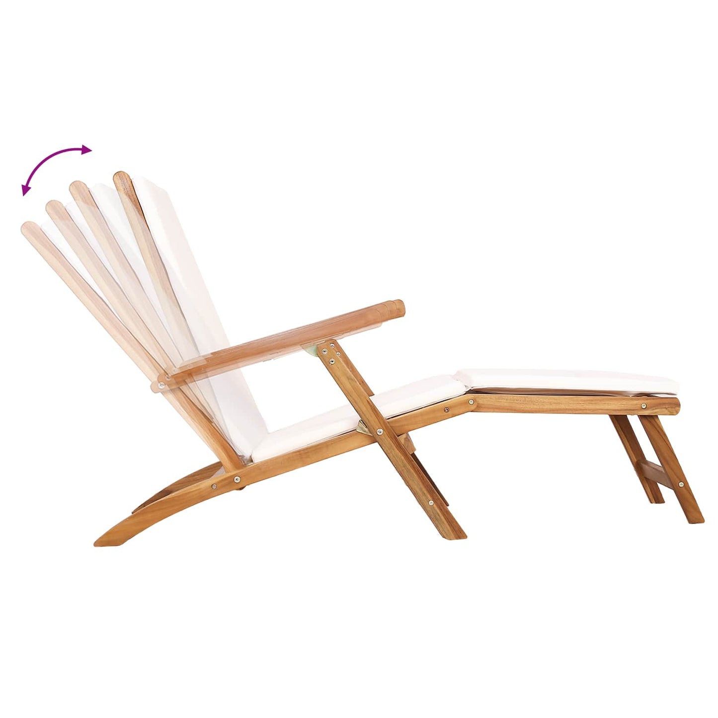 Folding Deck Chair with Cushion White Solid Teak Wood