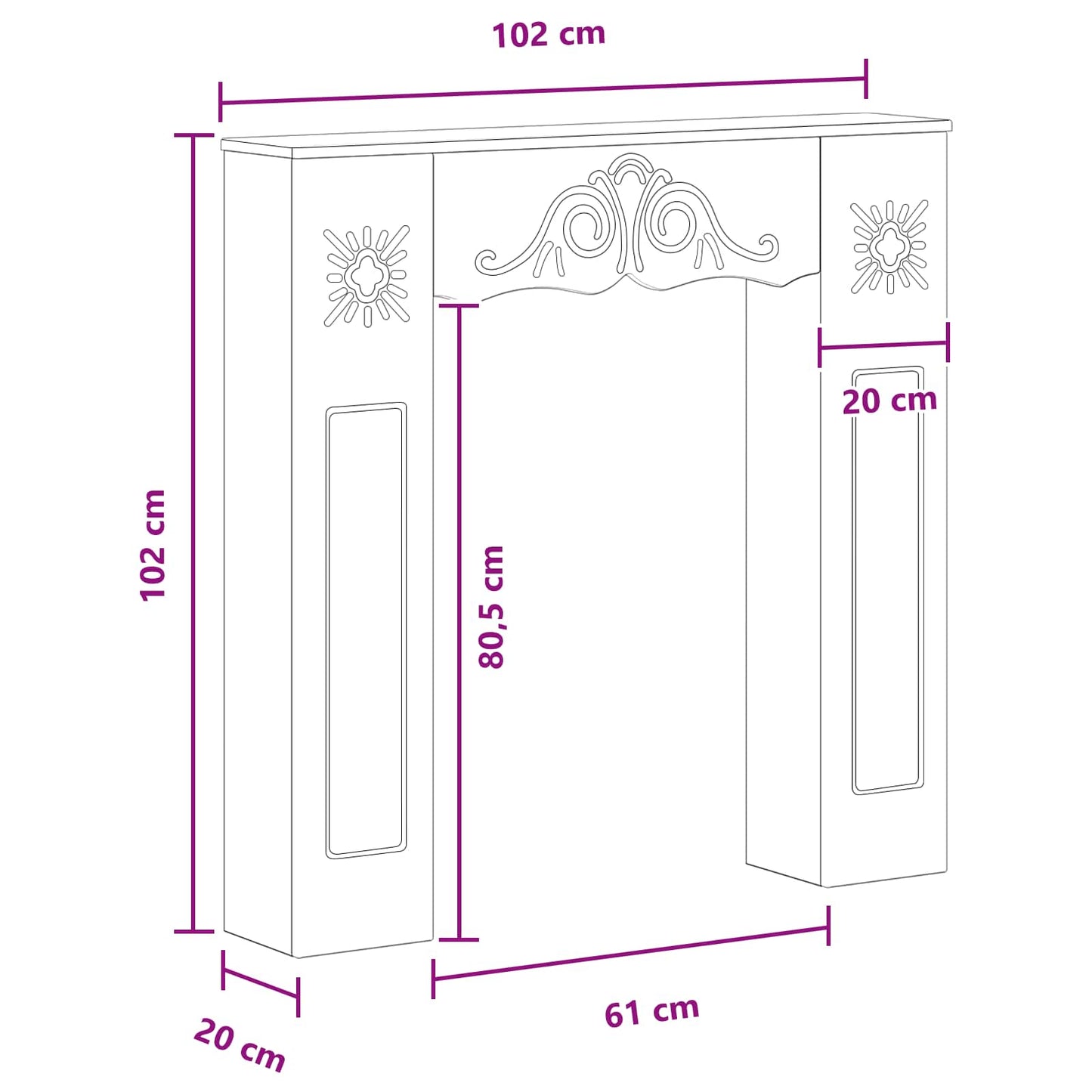 Fireplace Surround White 102 x 20 x 102 cm Engineered Wood
