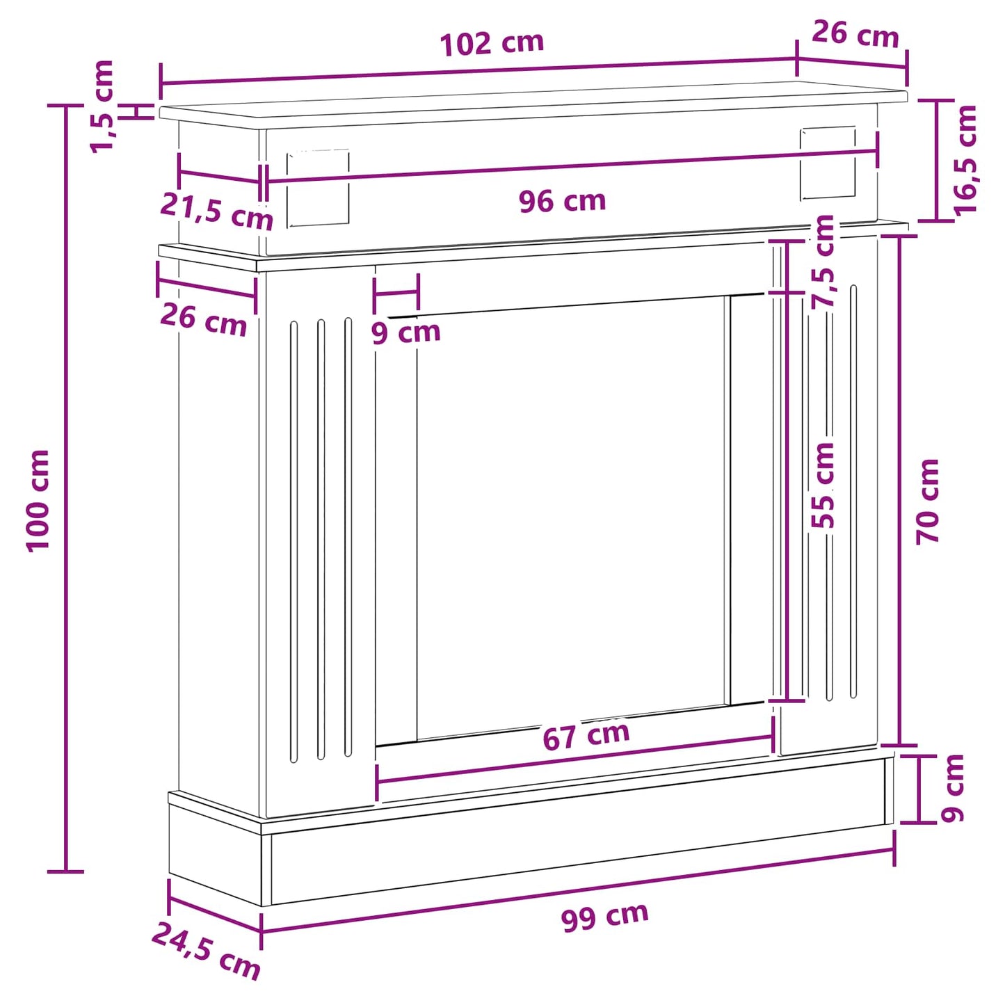 Fireplace Surround Artisan Oak 102 x 26 x 100 cm