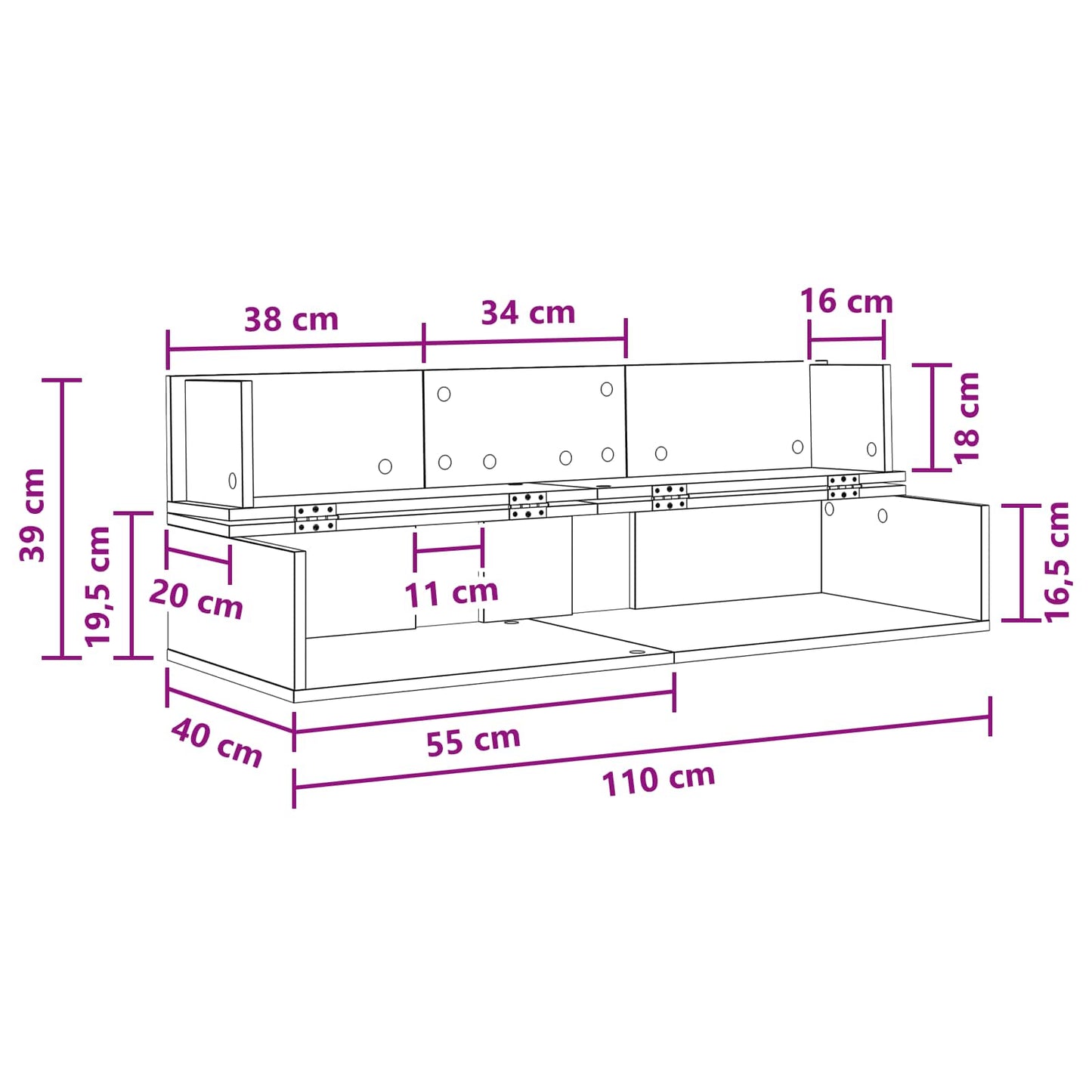 Studio Desk Sonoma Oak 110 x 40 x 19.5 cm Engineered Wood