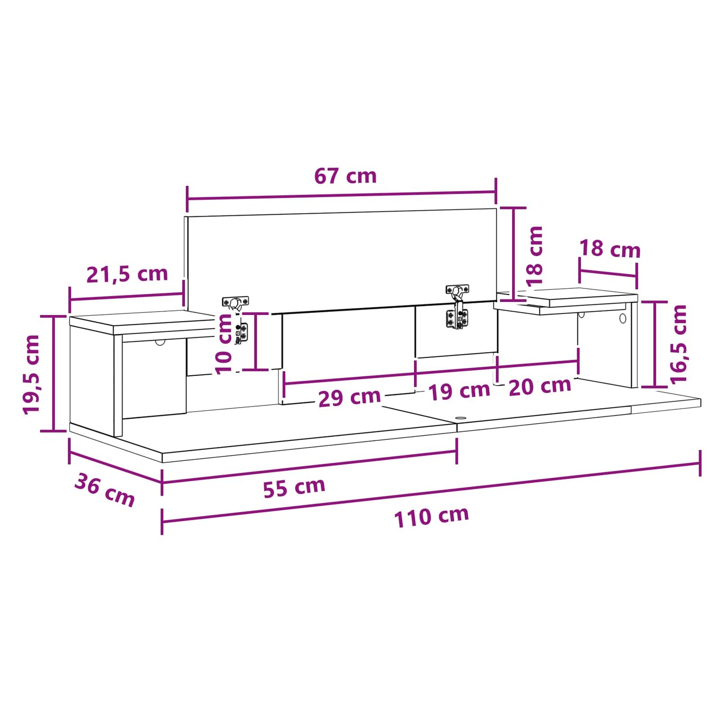 Studio Desk Concrete Grey 110 x 36 x 19.5 cm Engineered Wood