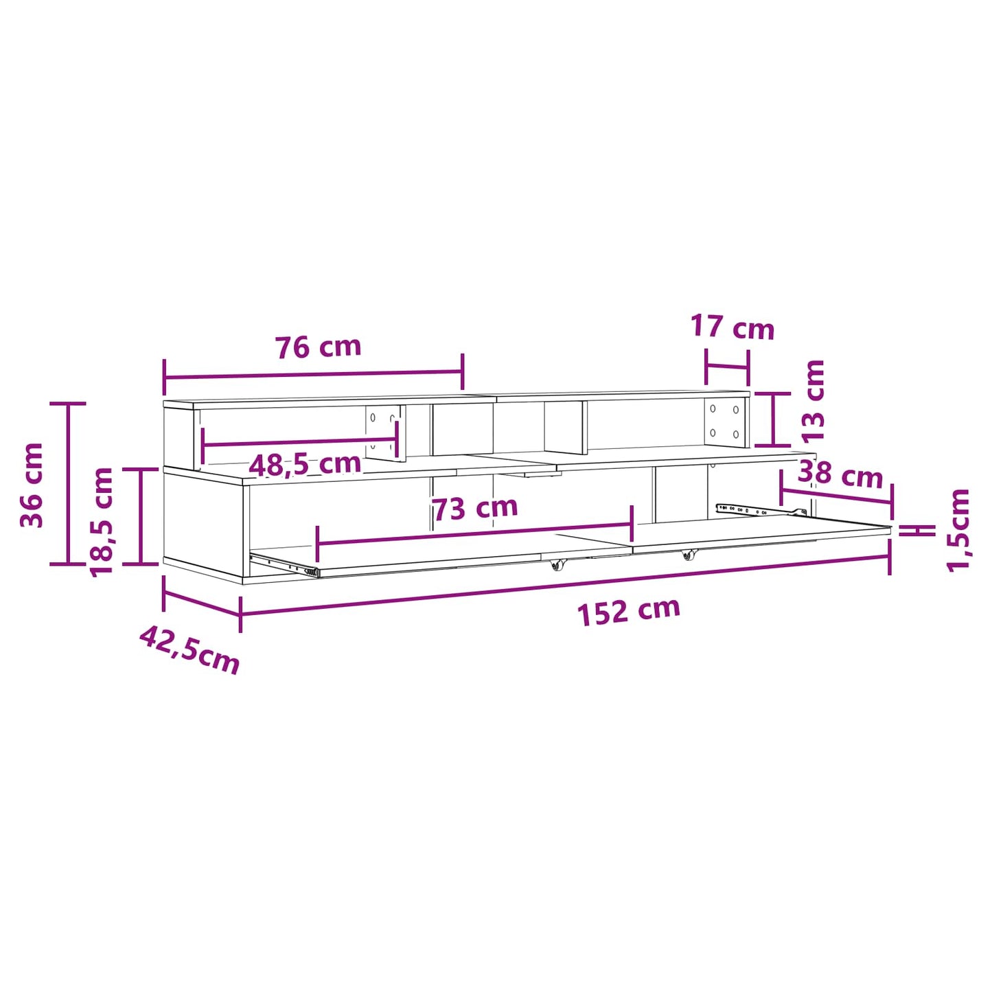 Studio Desk White 152 x 42.5 x 36 cm Engineered Wood