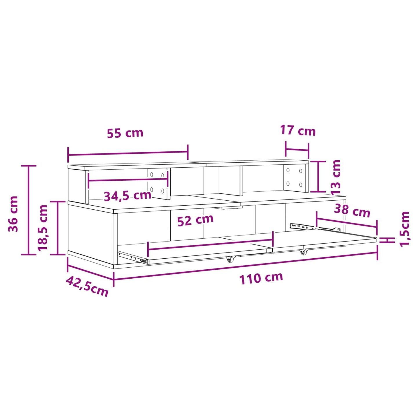 Studio Desk Grey Sonoma 110 x 42.5 x 36 cm Engineered Wood