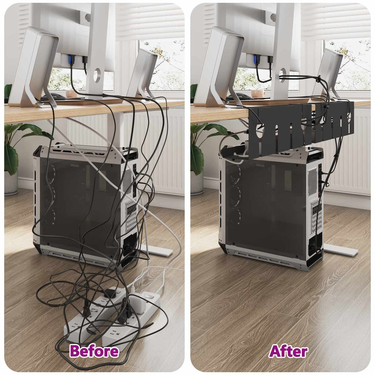 Under Desk Cable Management Tray 2 pcs Black 35 x 12 x 13 cm