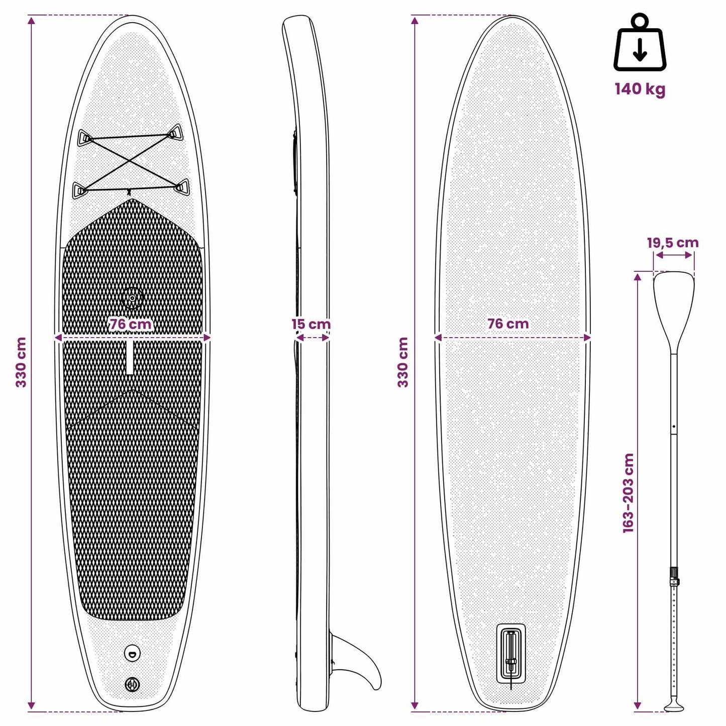 Inflatable SUP Board with Sail HYDROS 330 x 76 x 15 cm for