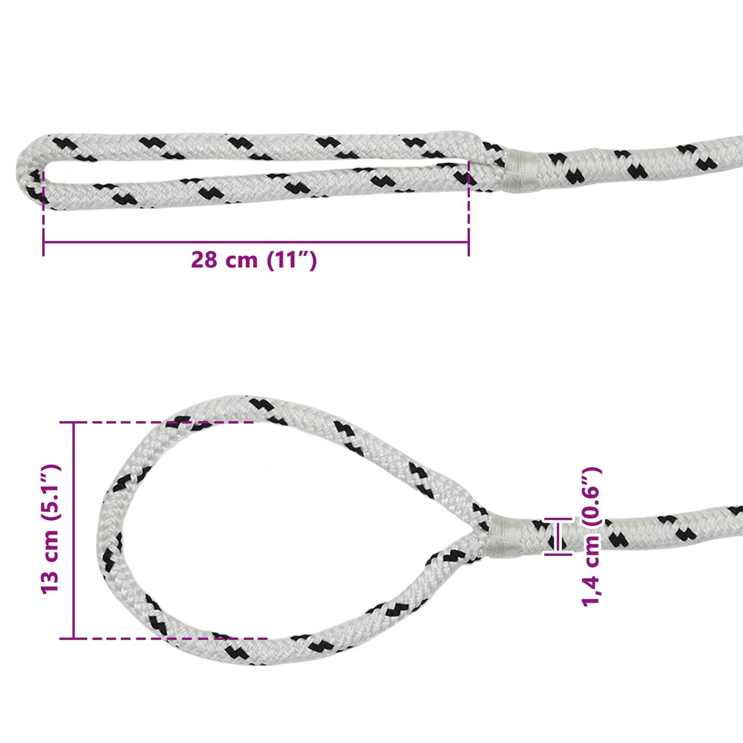 Boat Rope 14 mm 6 m White and Black Polyester