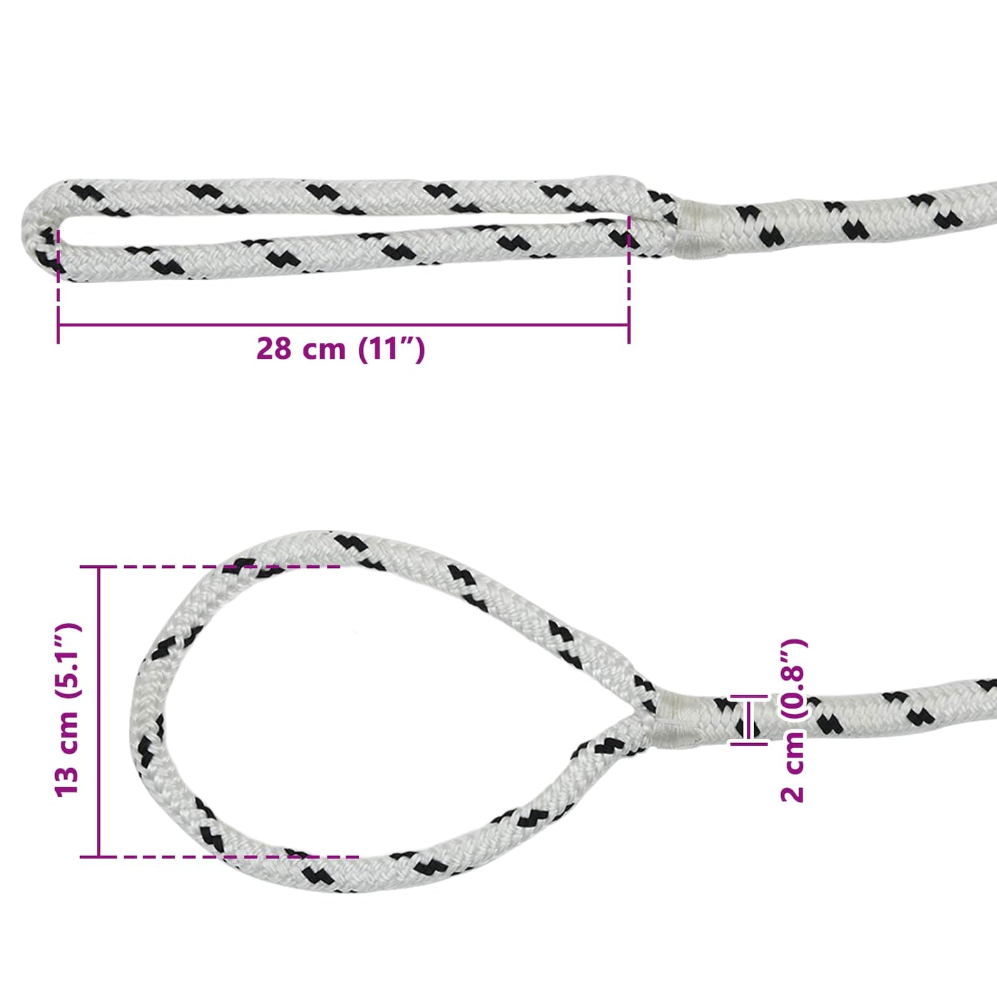 Boat Rope 2 mm 9 m White and Black Polyester