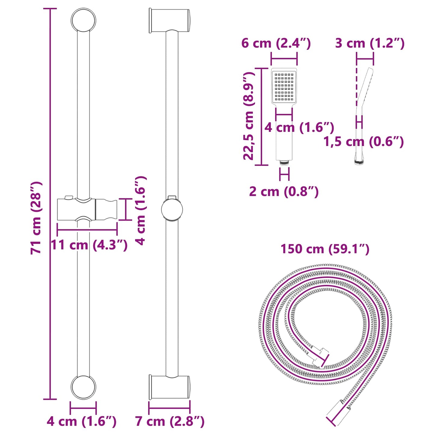 Shower System Set Black 70 cm Stainless Steel