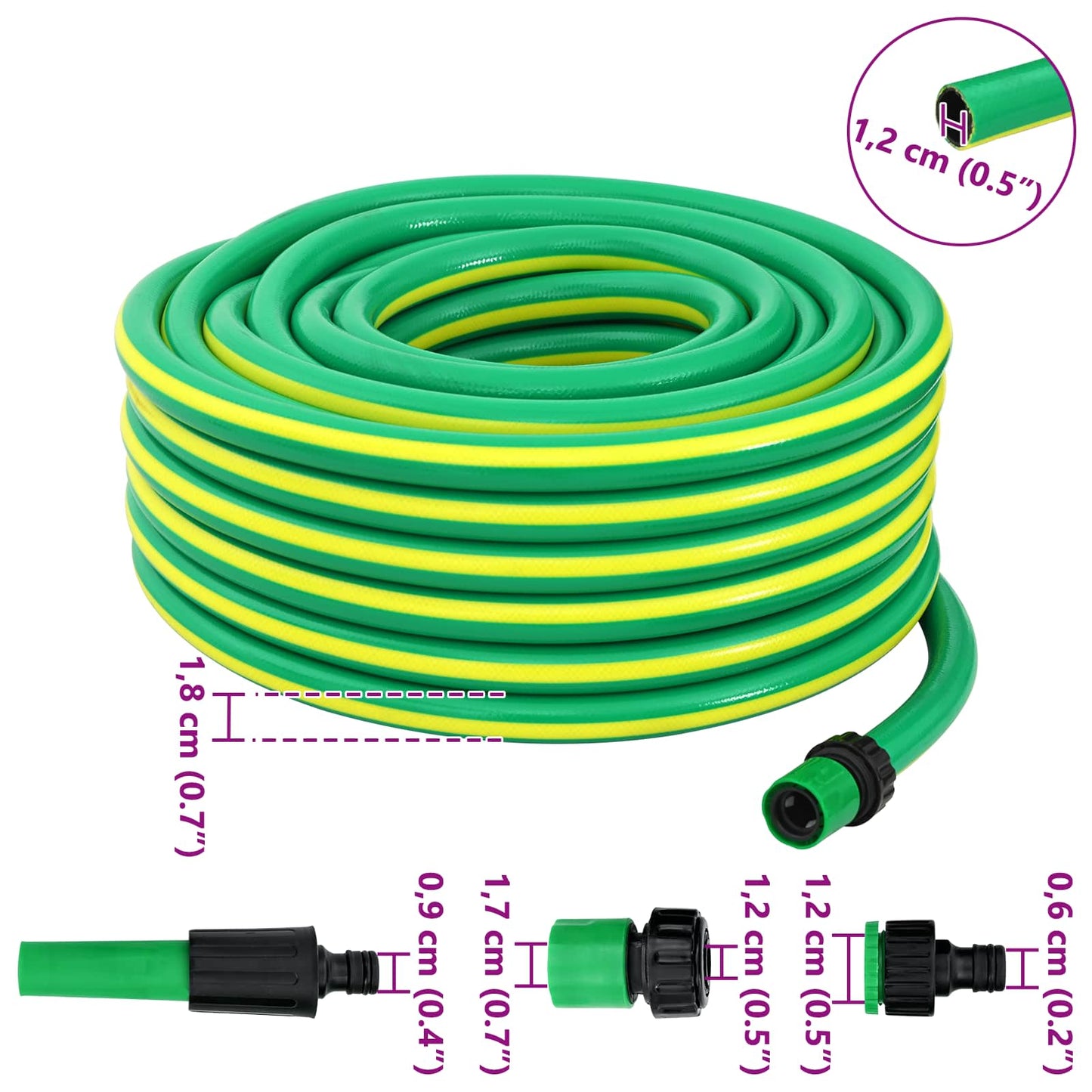 Garden Hose 5-Ply Green and Yellow 12 mm PVC