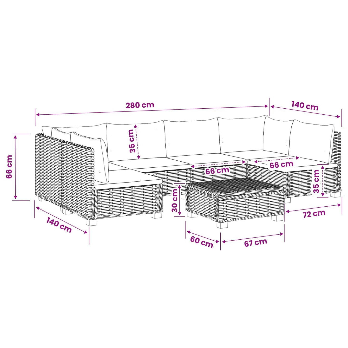 7 pcs Rattan Lounge Set with Cushions GENDT Natural Rattan