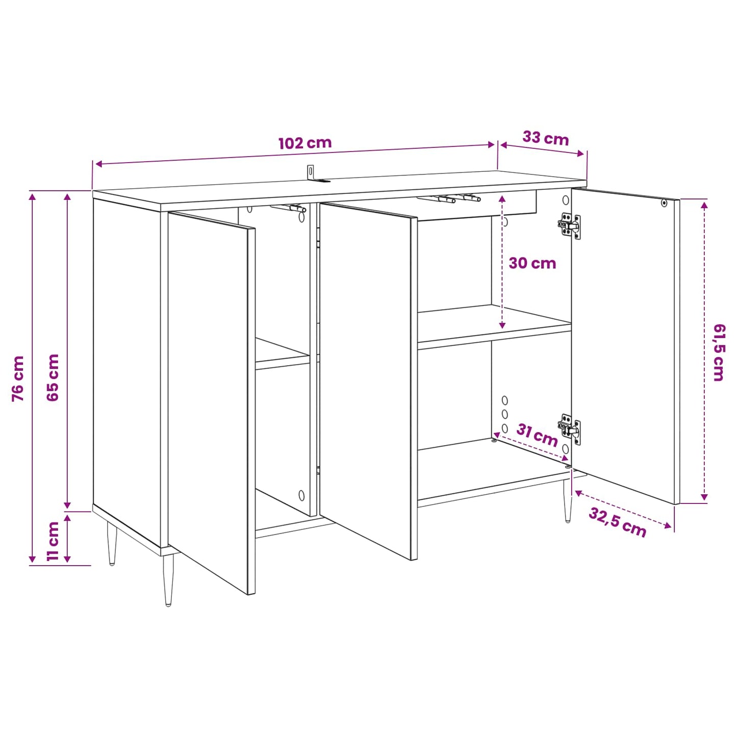 Sideboard AACHEN Sonoma 102 x 33 x 75 cm Engineered Wood