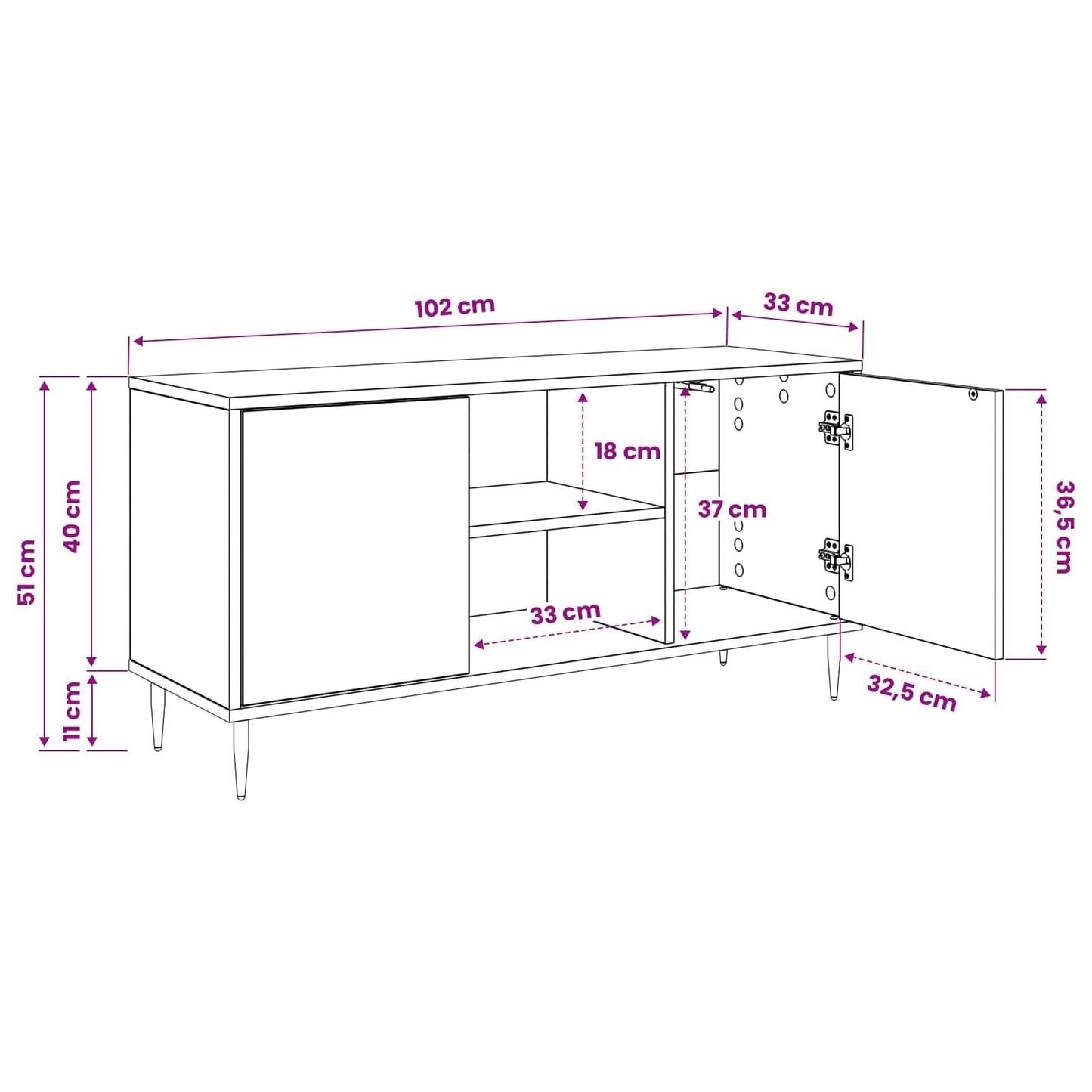 TV Cabinet LOCHEM 102 x 33 x 51 cm Black Oak Engineered Wood